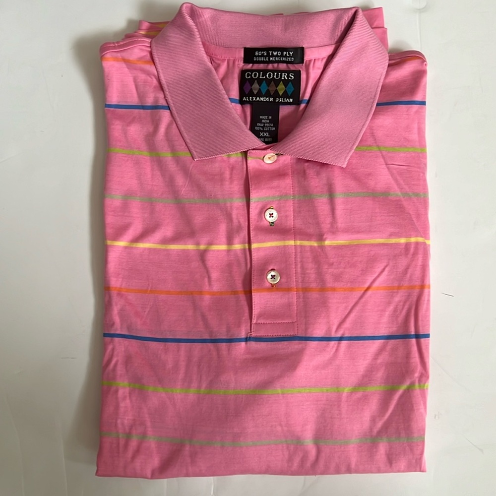 Colours Alexander Julian Pink Striped Polo Shirt
